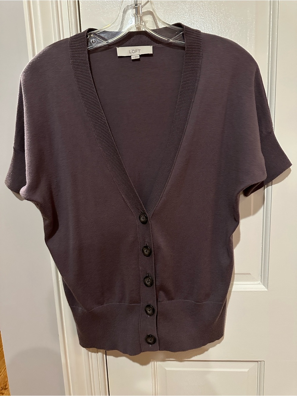 LOFT Plum Short-Sleeve Button Cardigan